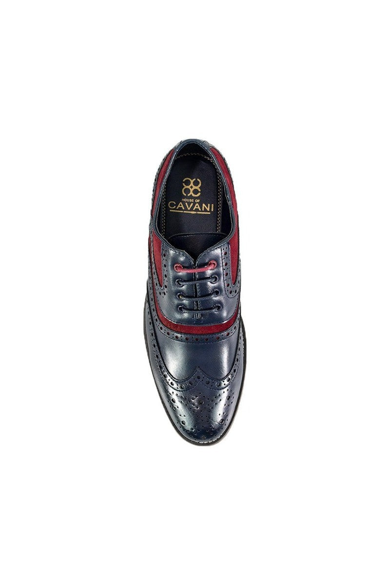 Men's Suede & Leather Oxford Brogue Shoes - ETHAN - Navy - Red