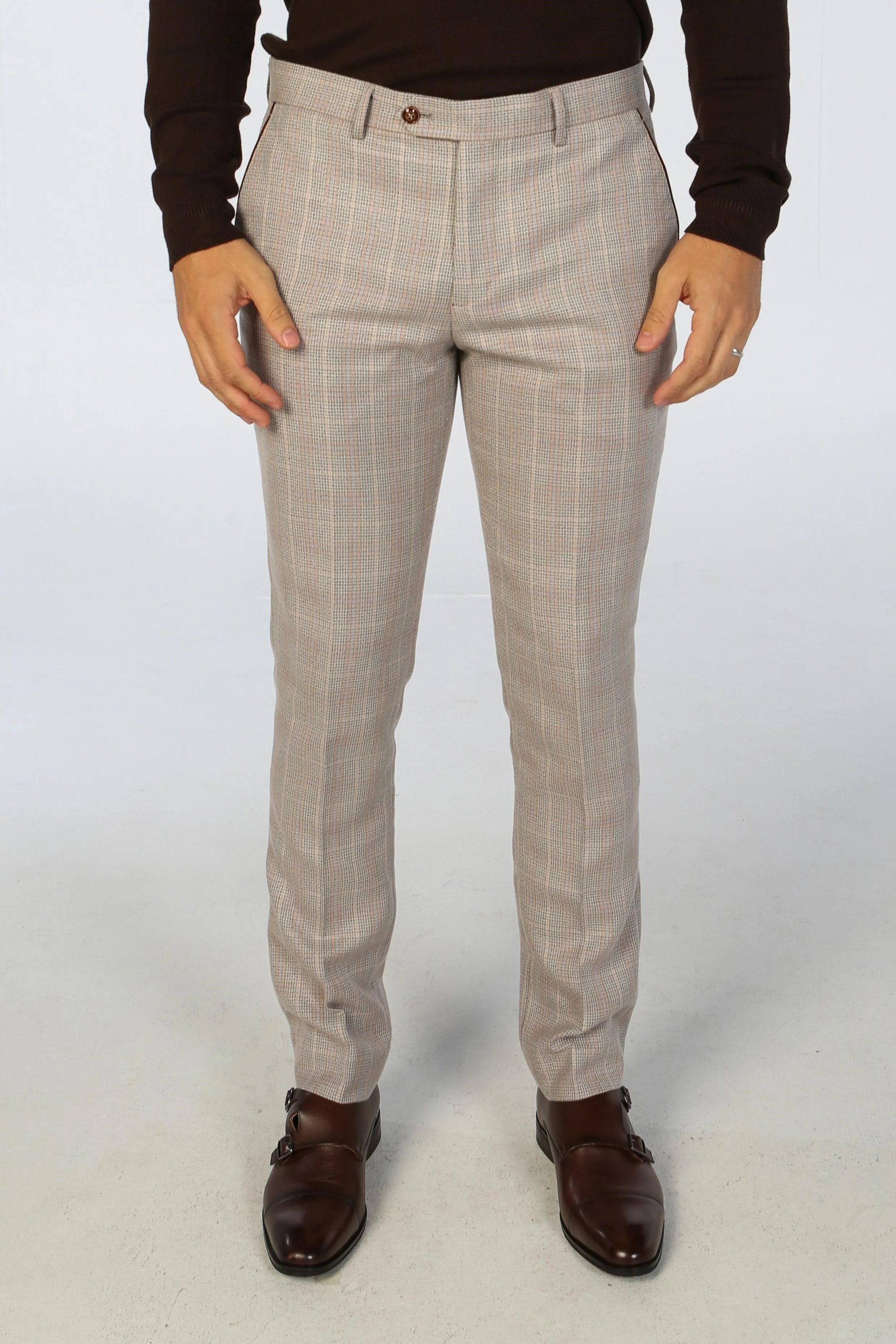 Men’s Tailored Fit Check Suit – LEO - Beige