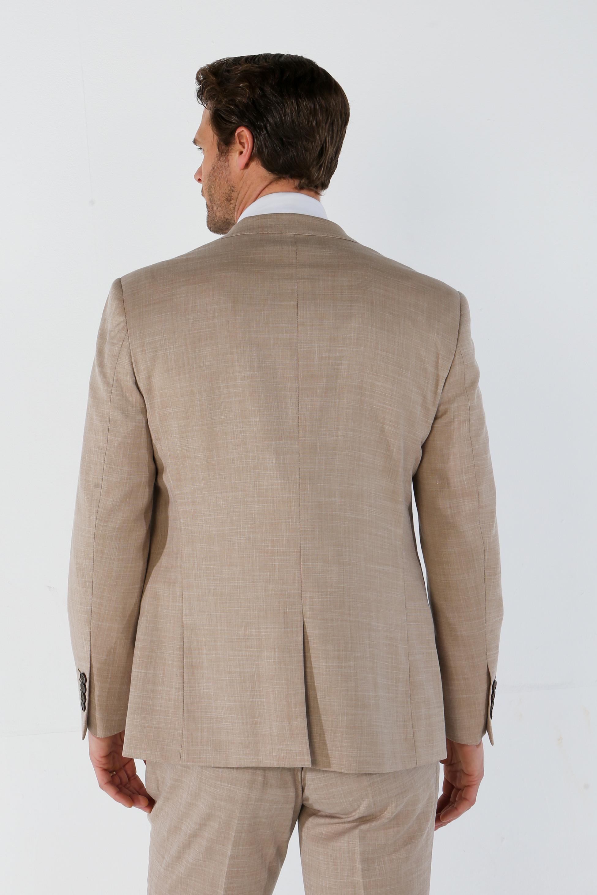 Men's Tailored Fit Plaid Suit Jacket - KURT - Beige