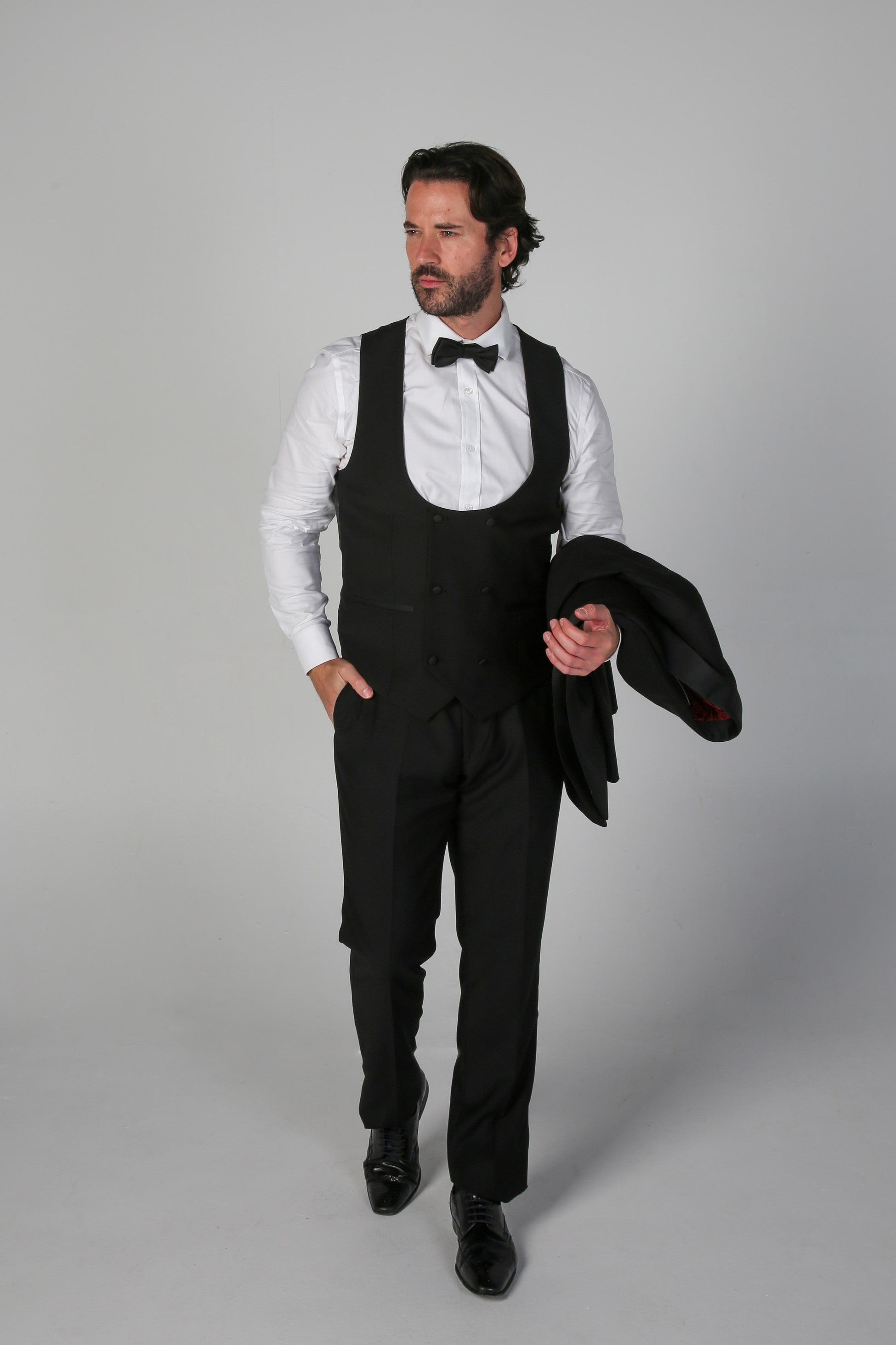 Men's Black Double-breasted Tuxedo Suit Waistcoat - FORD - Black