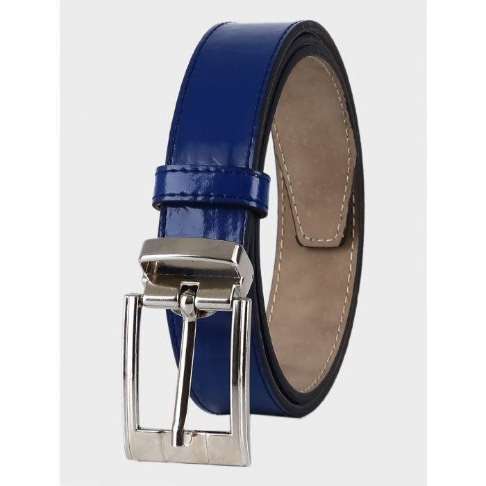 Boys Navy Patent Dress Belt for Formal and Everyday Wear - Navy - White