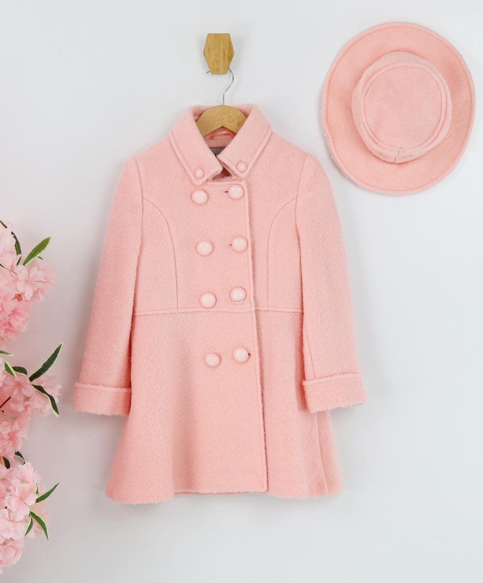 Girls Wool Double-Breasted OverCoat Set - ELIZABETH - Baby Pink