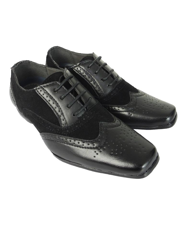 Boys Lace Up Oxford Wingtip Shoes - CHESTER Black - Black