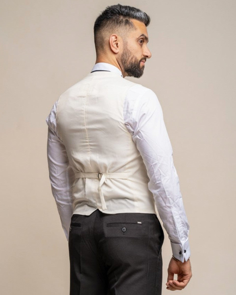 Men's Slim Fit Double Breasted Waistcoat - MARCO - Cream