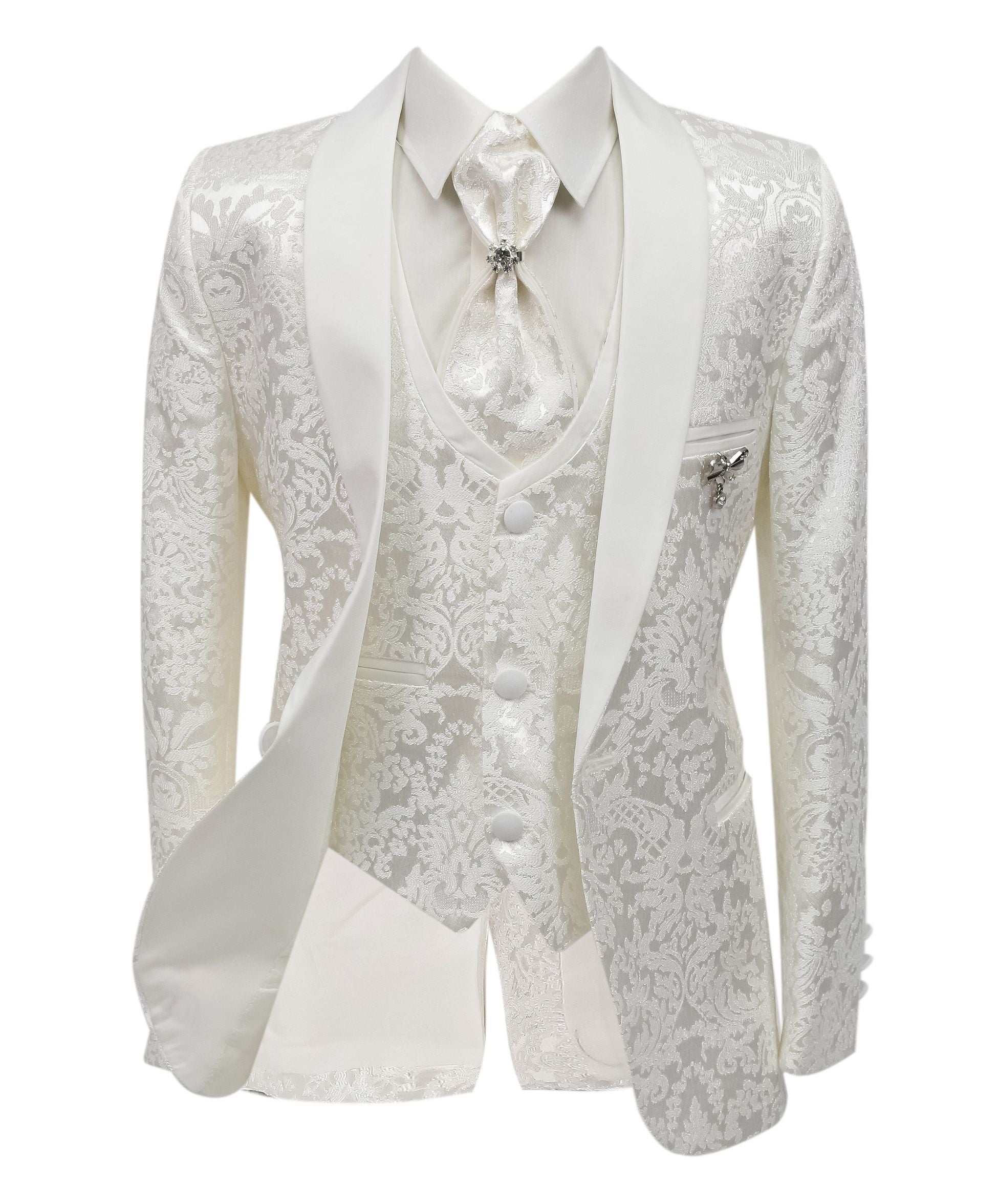 Boys Paisley Patterned Communion Tuxedo Suit Set - Ivory