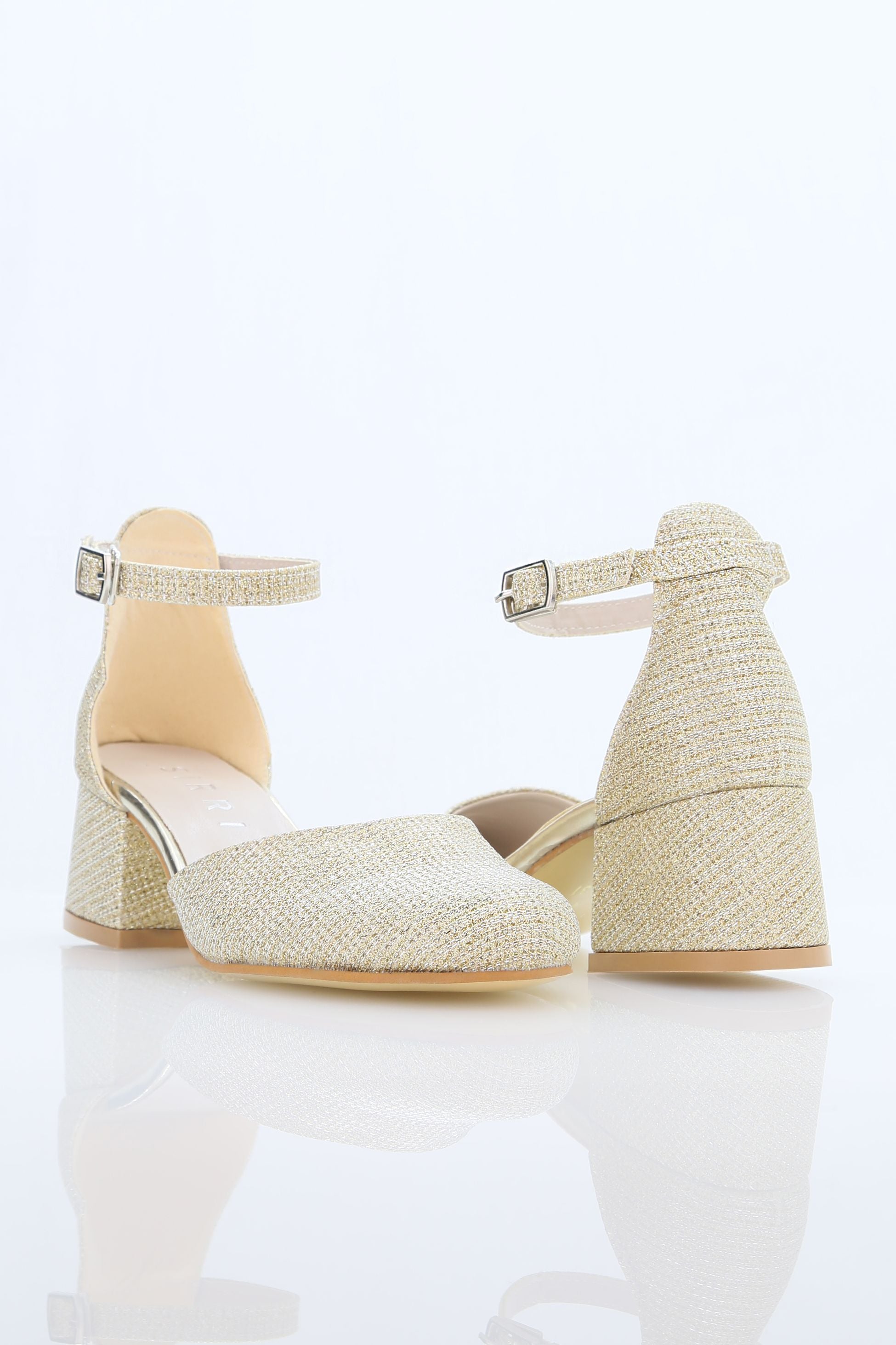 Girls' Ankle Strap White Block Heel Shoes – ELISE - Gold