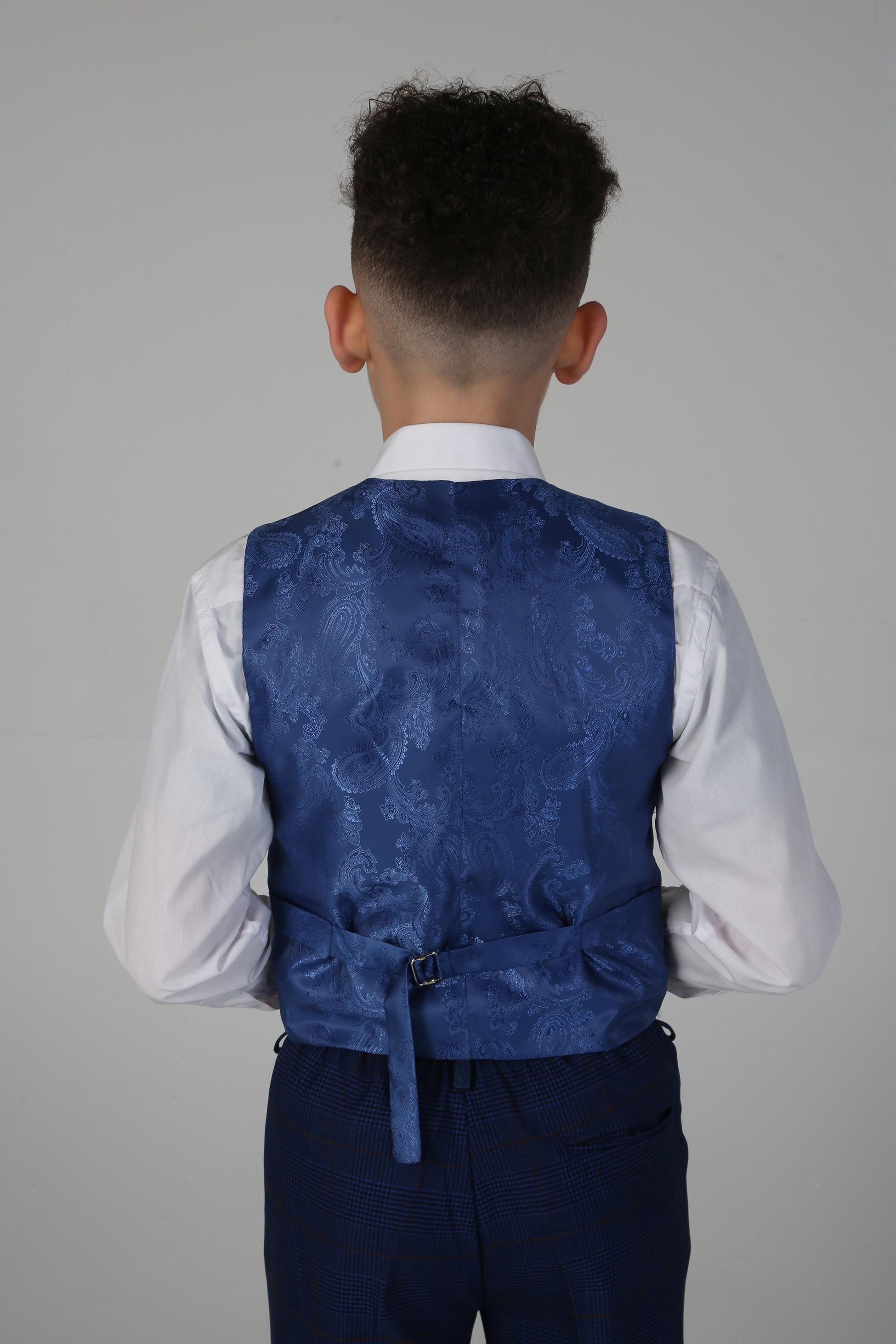 Boys Tweed Check Tailored Fit Navy Suit - ALEX - Royal Blue