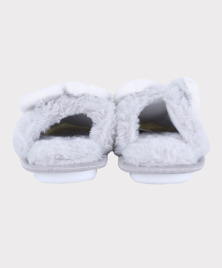 Girls Plush Bunny Fur Slippers - Grey