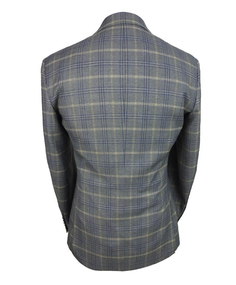 Men's Tailored Fit Retro Check Suit - KENNETH - Grey - Gold