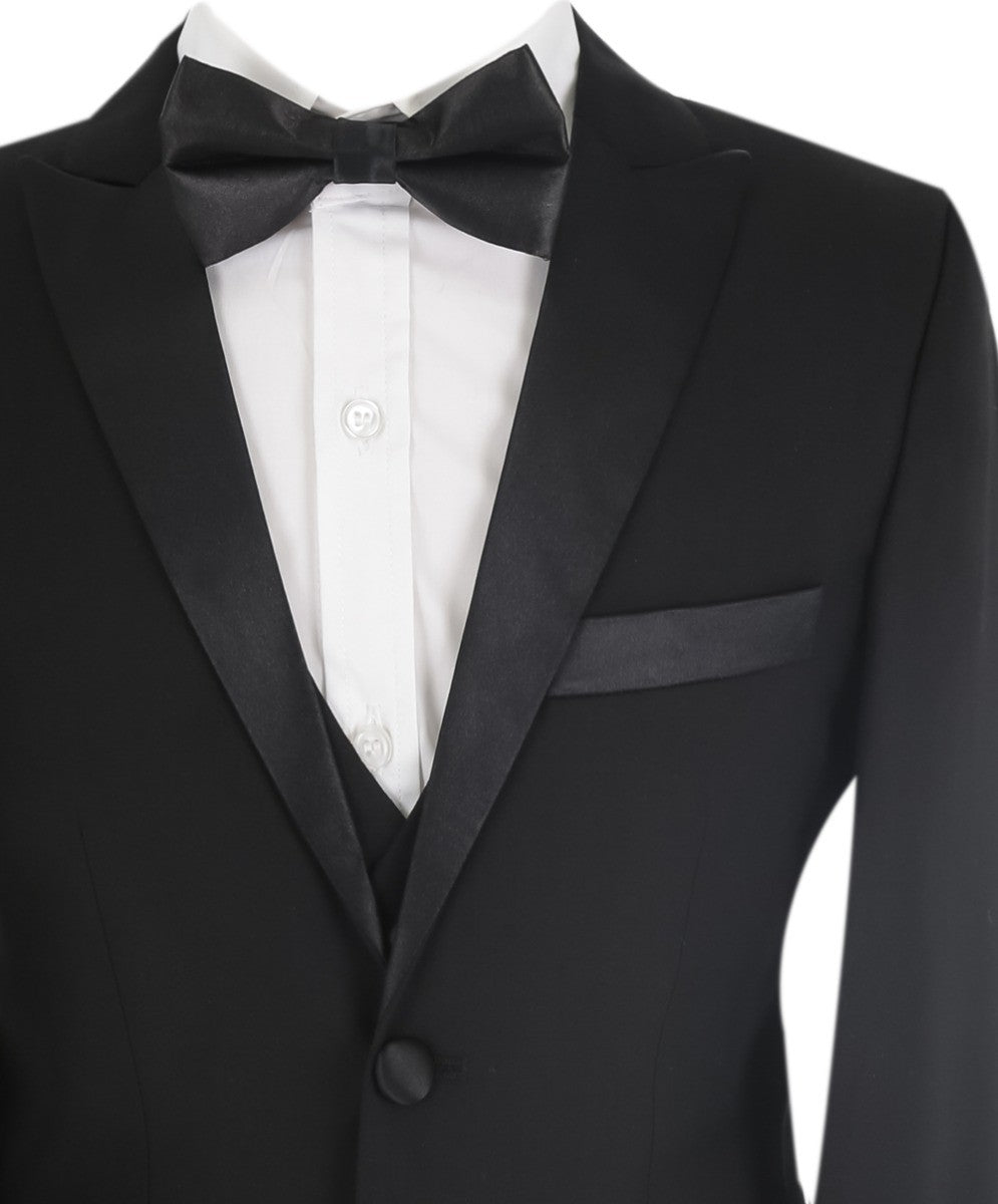 Boys Sheen Lapel Tuxedo Dinner Suit - Black