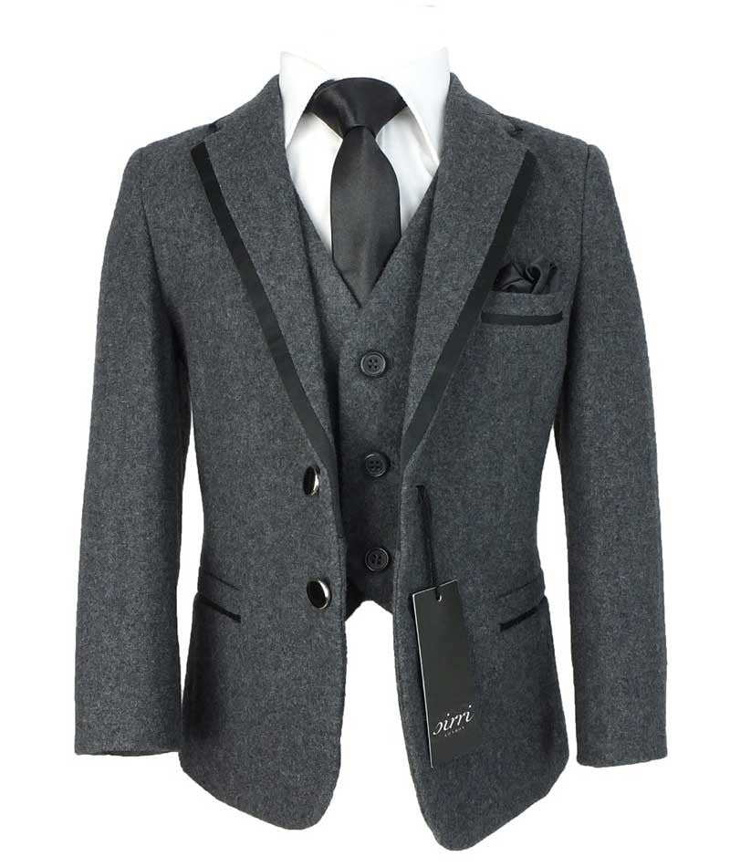 Boys Wool Effect Tweed Suit - Charcoal Grey