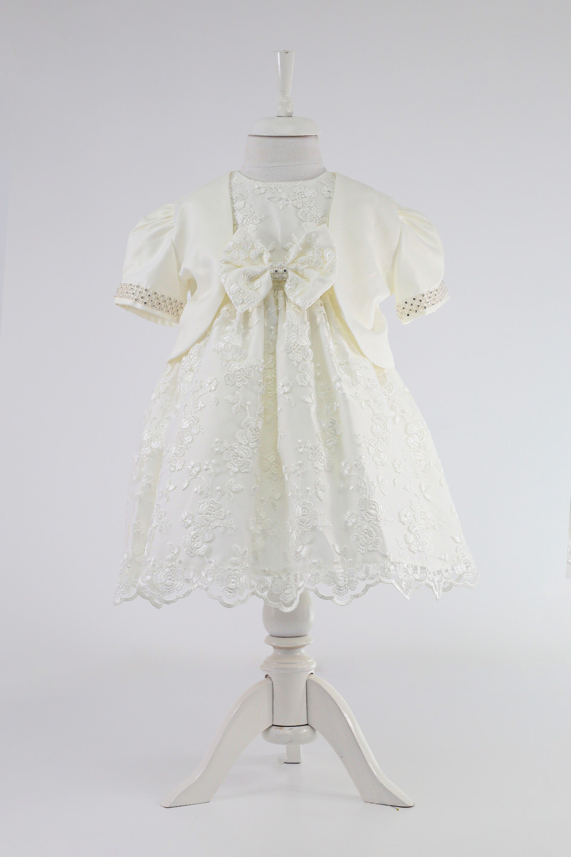 Baby Girls Lace Bow Dress Set – B1202 - Ivory