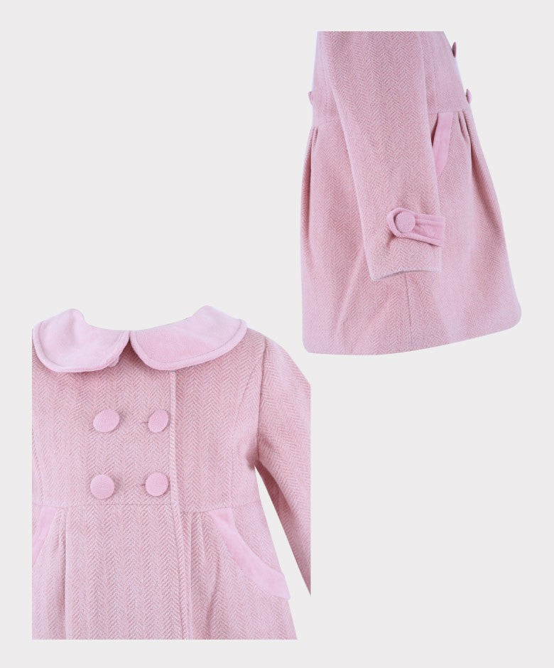 Girls Herringbone Formal Coat and Hat Set - Pink