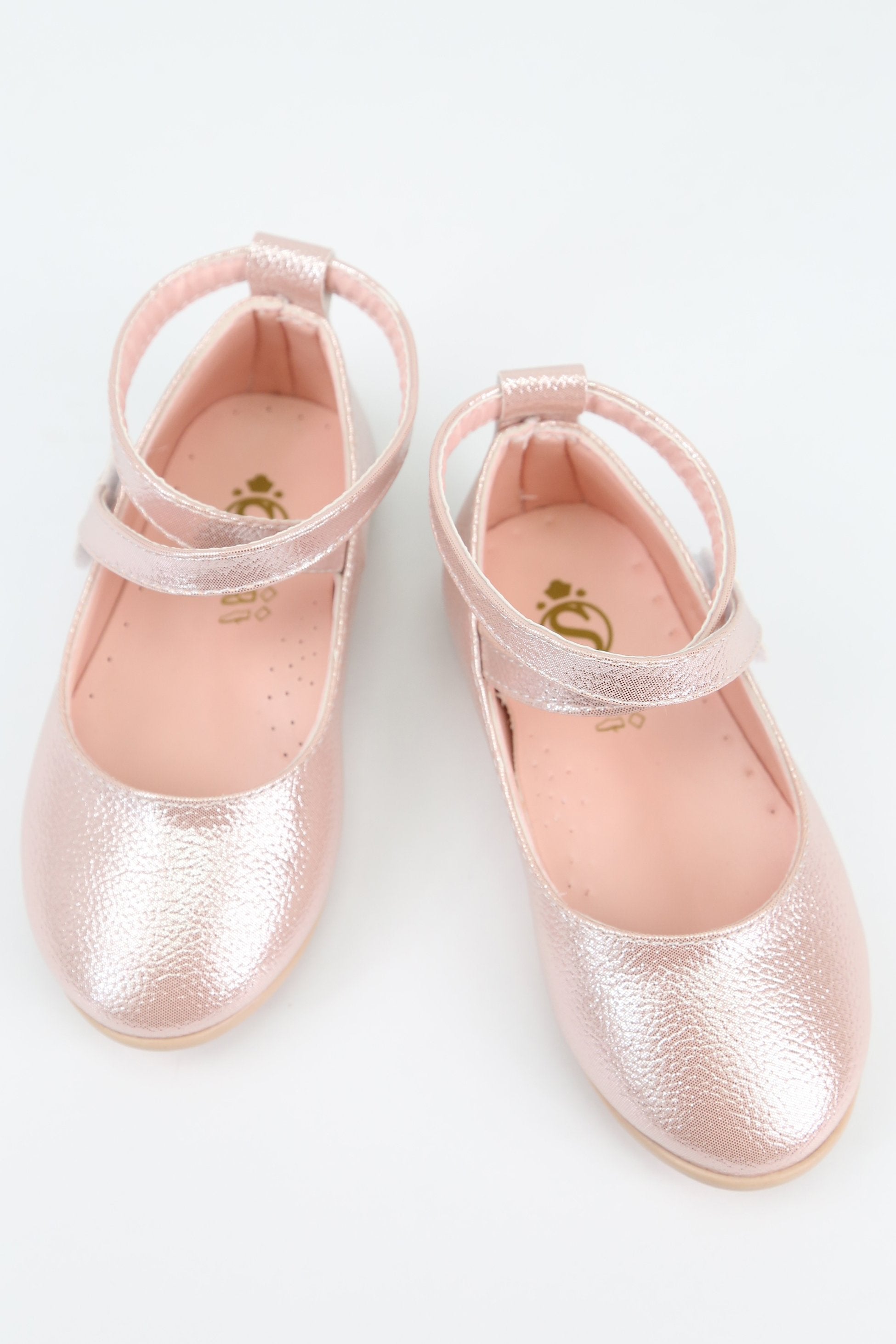 Girls' Shiny Mary Jane Flat Shoes with Criss Cross Strap - Pink