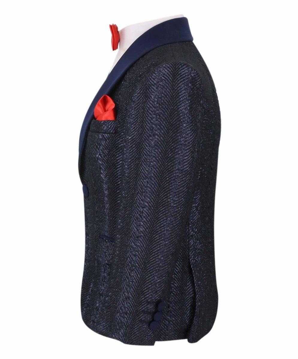 Boys Tweed Tuxedo Slim Fit Suit - ROBBIE - Dark Navy Blue