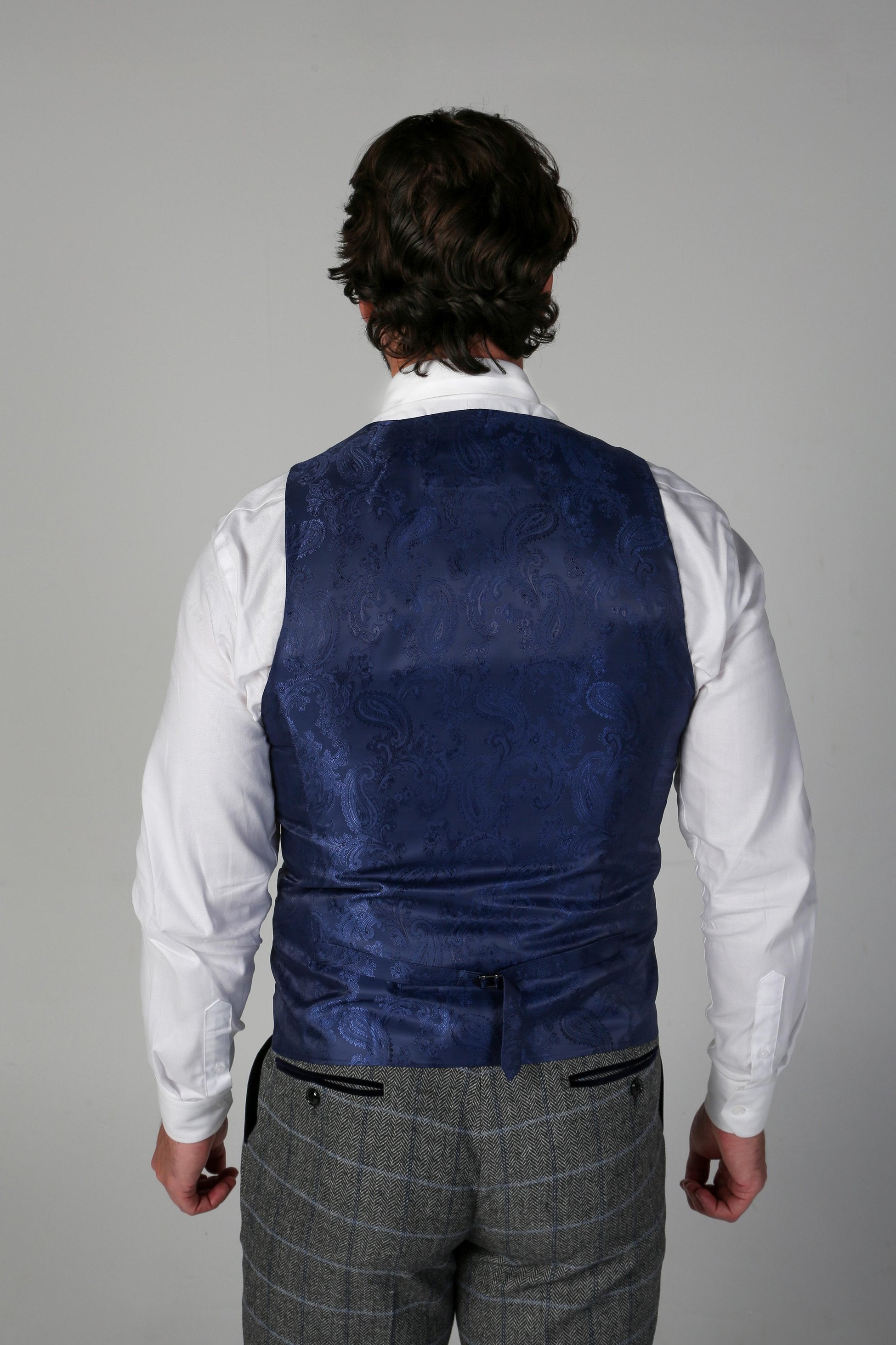 Men's Tweed Retro Windowpane Waistcoat - HARRIS - Grey