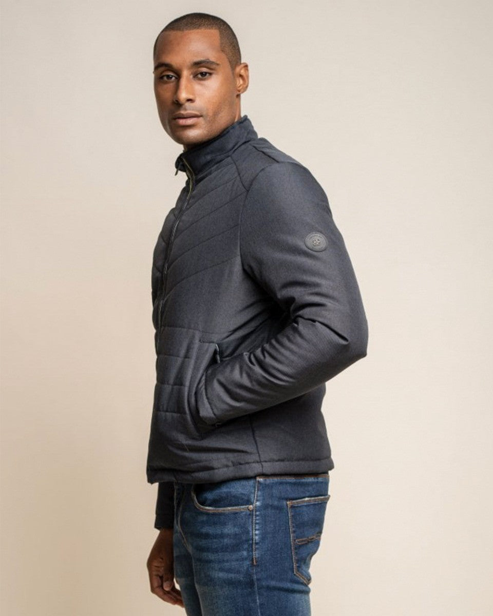 Men's Padded Puffer Midi Coat - Keanan - Navy Blue