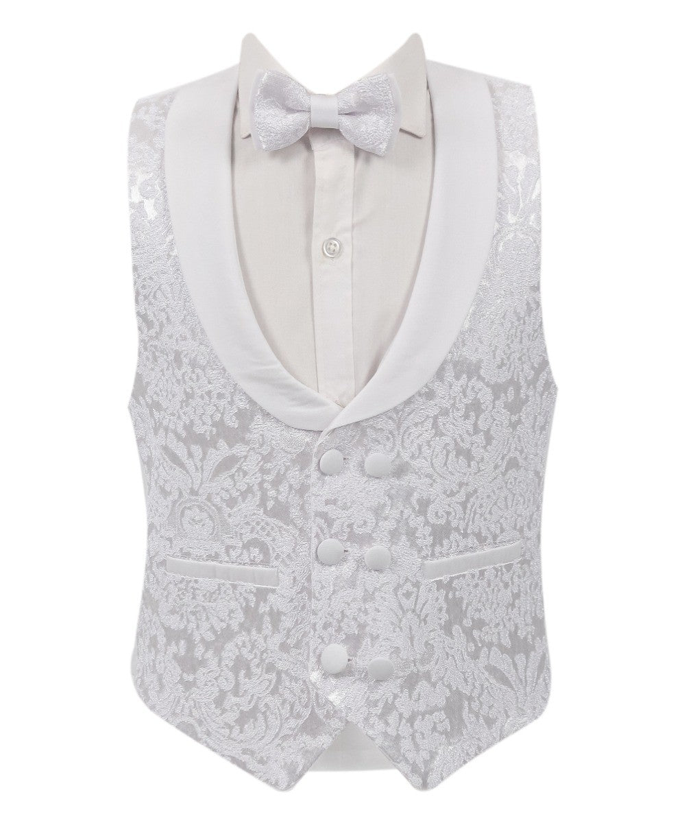 Boys Floral Patterned White Tuxedo Suit Set - RICHARD - White