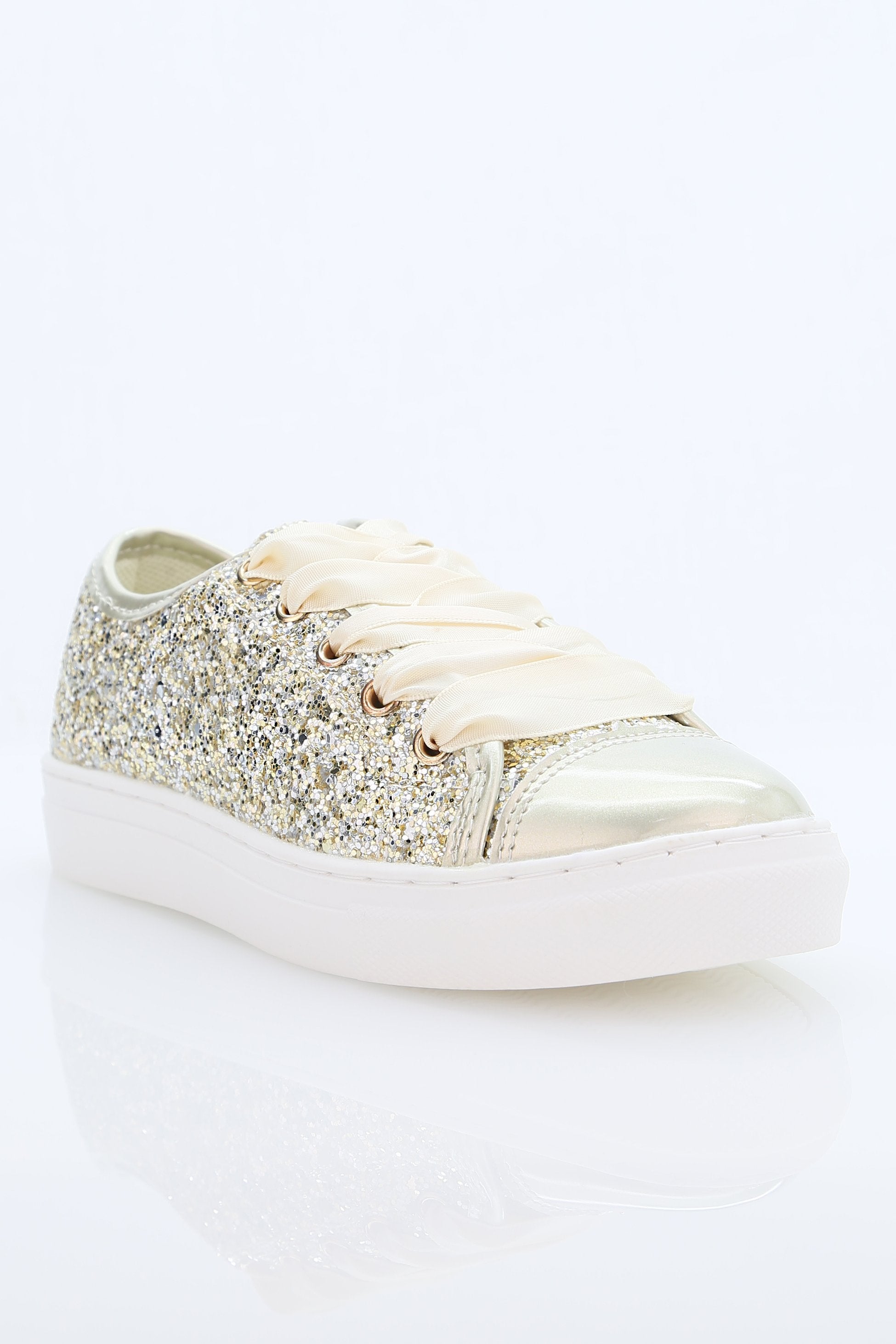 Girls' Glitter Sneakers with Satin Ribbon Laces – TRINITY - Gold