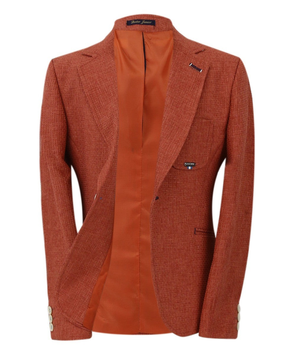 Boys Twill Single Breasted Slim Fit Blazer - TERRY - Brick