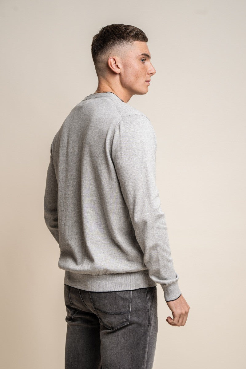 Men's Slim Fit Knitted Cotton Cardigan - Raider - Grey