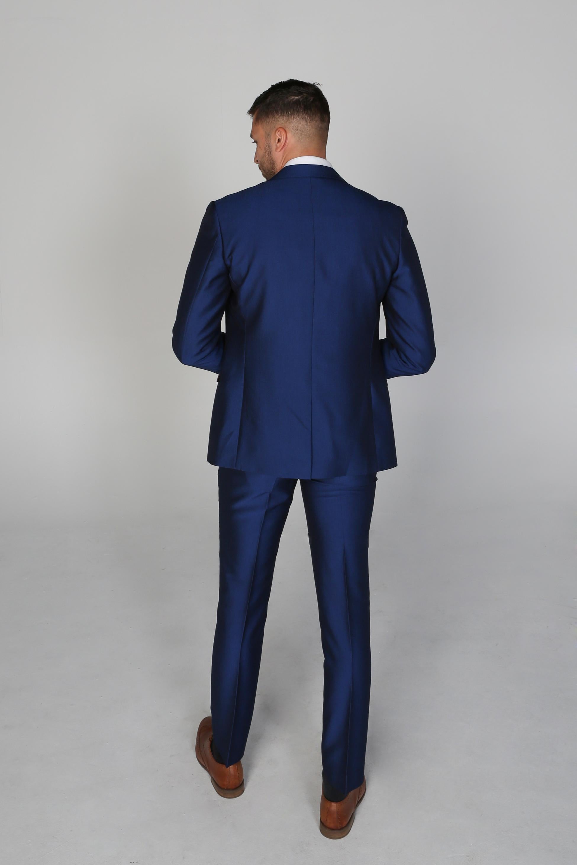 Men's Tailored Fit Sheen Effect Blue Suit - KINGSLEY - Royal Blue