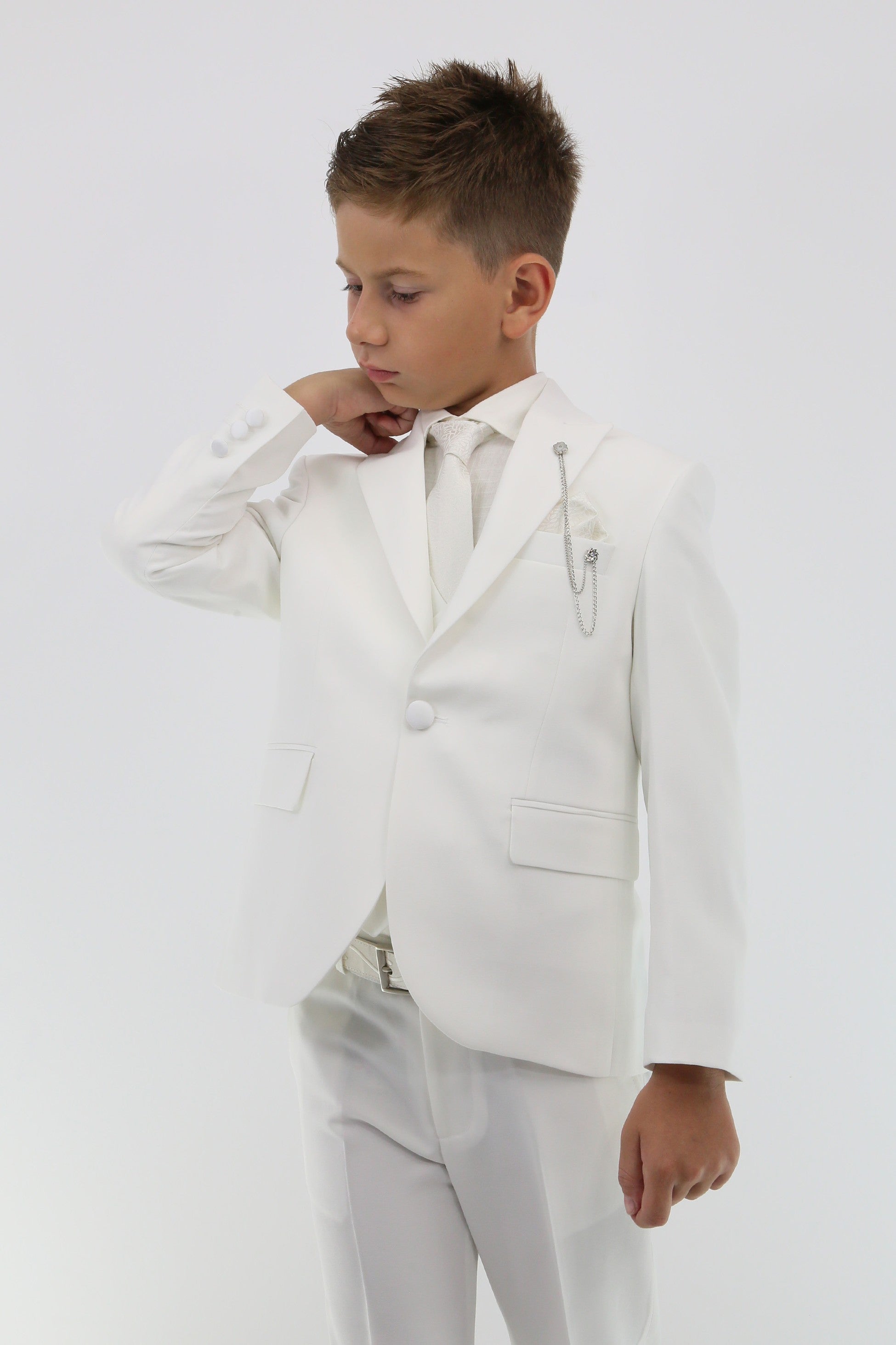 Boys Suit with Double Breasted Vest 7 PC Set - Ivory