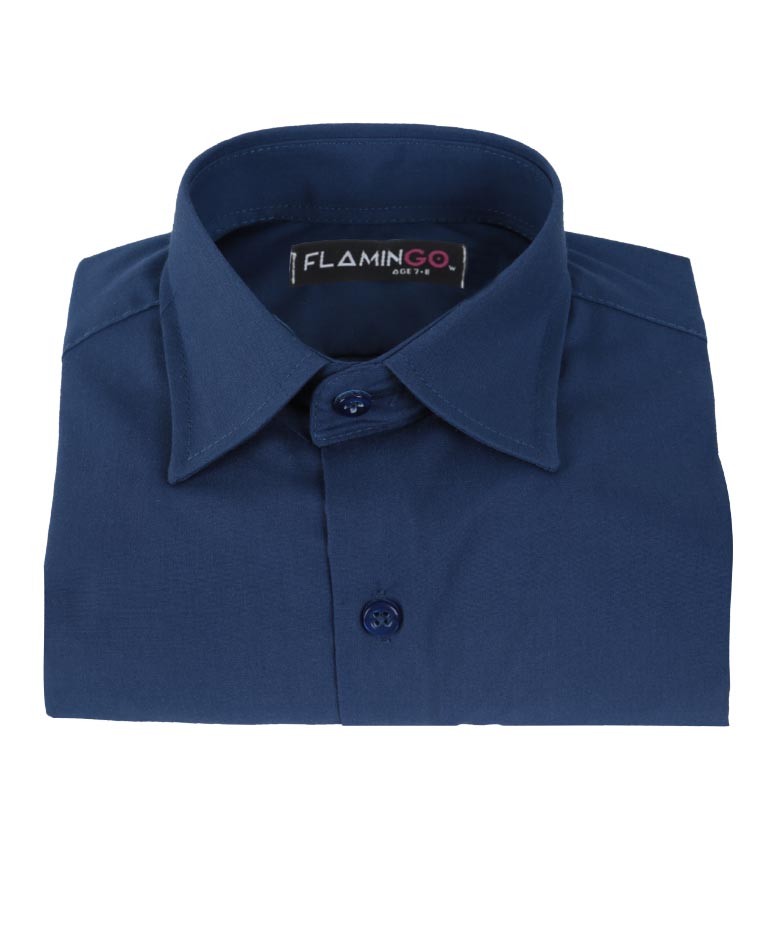 Boys Cotton Blend Formal Shirt - Navy Blue