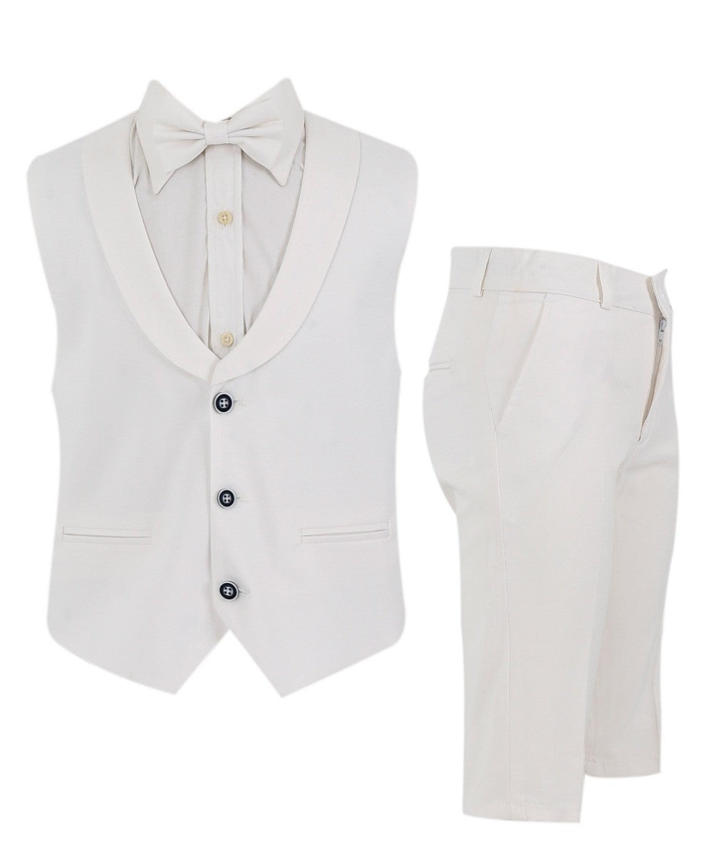 Baby & Boys 3-Piece White Cotton-Linen Waistcoat Shorts Suit Set - WHITBY