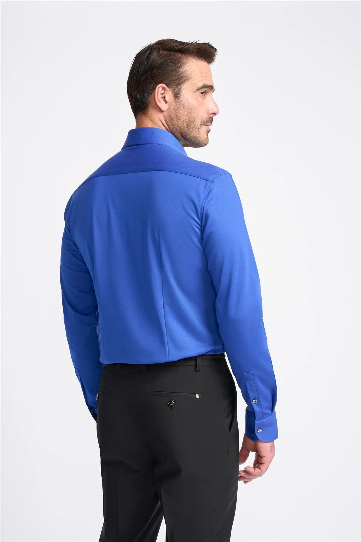 Men's Cotton Slim Fit Long Sleeve Shirt - ASHLEY - Electirc Blue