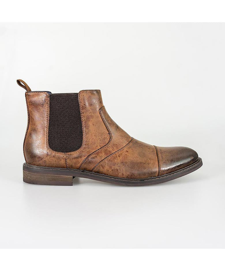 Men���s Italian Couture Slip On Leather Chelsea Boots - Tan Brown