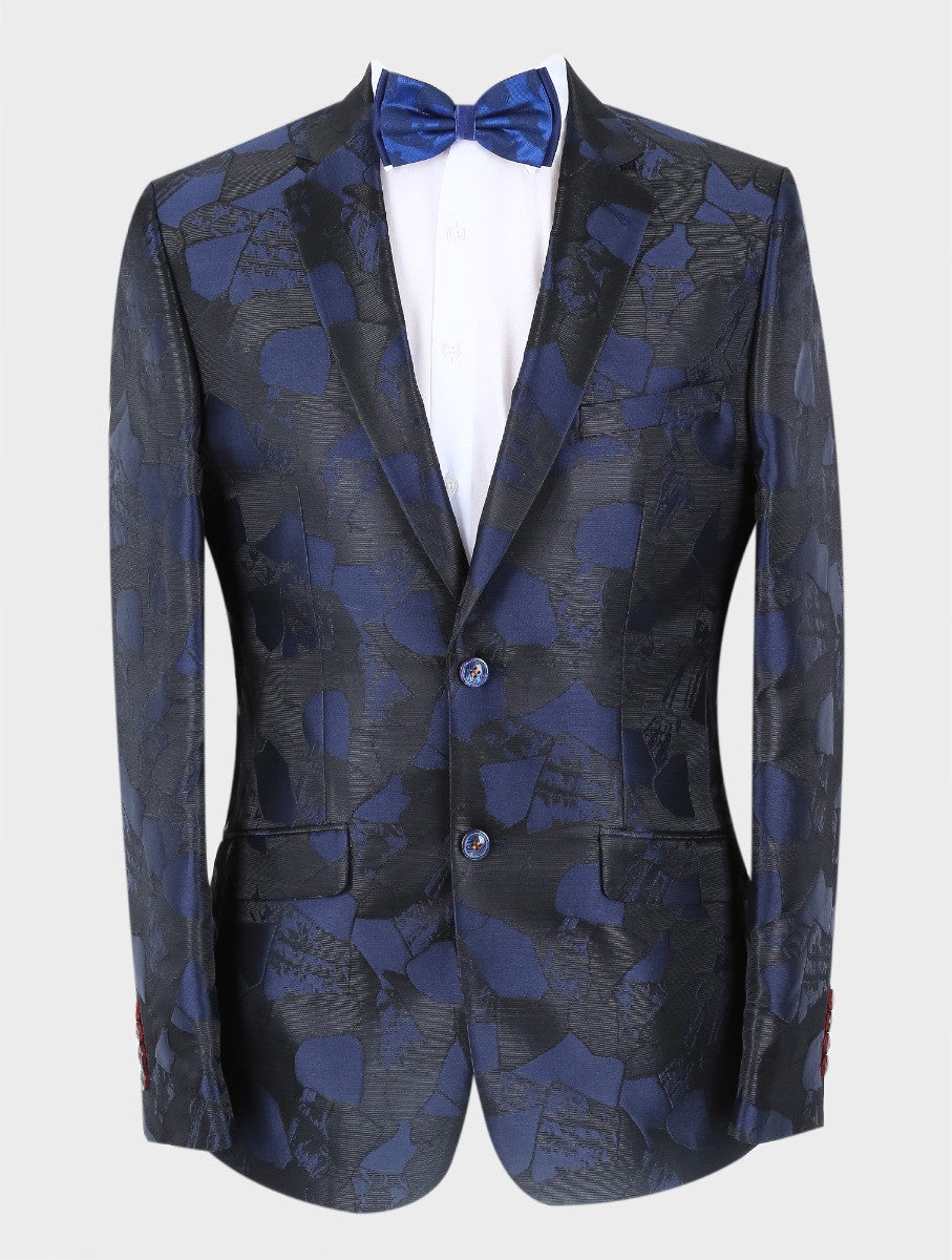 Men's Embellished Slim Fit Navy Blazer - BERLUCONI - Navy Blue