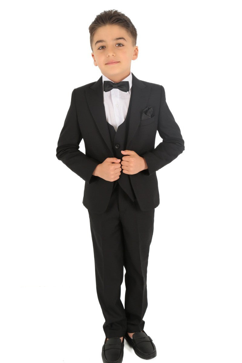 Boys Slim Fit Herringbone 8 Piece Suit Set - KING - Black