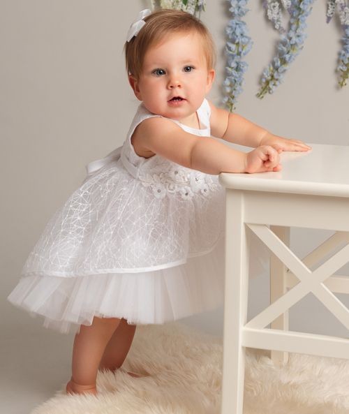 Baby Girls High-Low Sheer Overlay Lace Dress - ANNIE - White