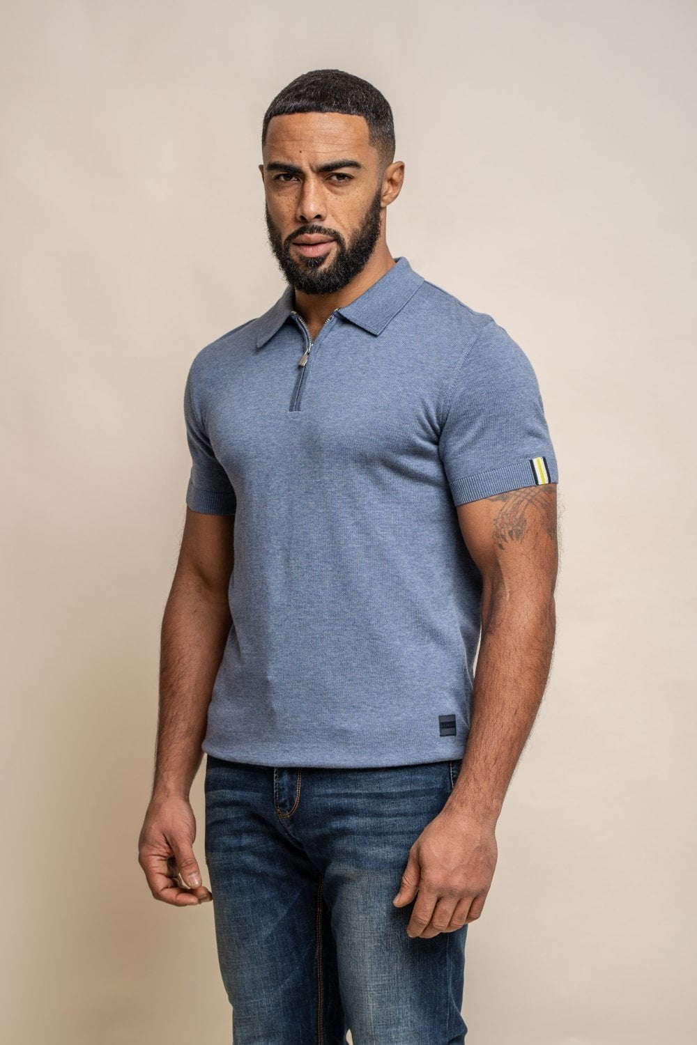 Men's Short Sleeve Cotton Polo Shirt - Dino - Air Force Blue