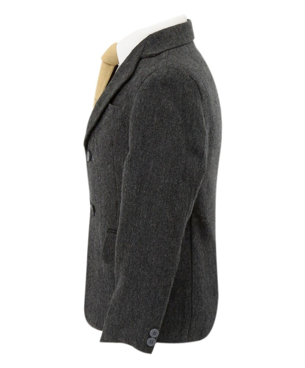 Boys Herringbone Tweed Formal Blazer - Dark Grey