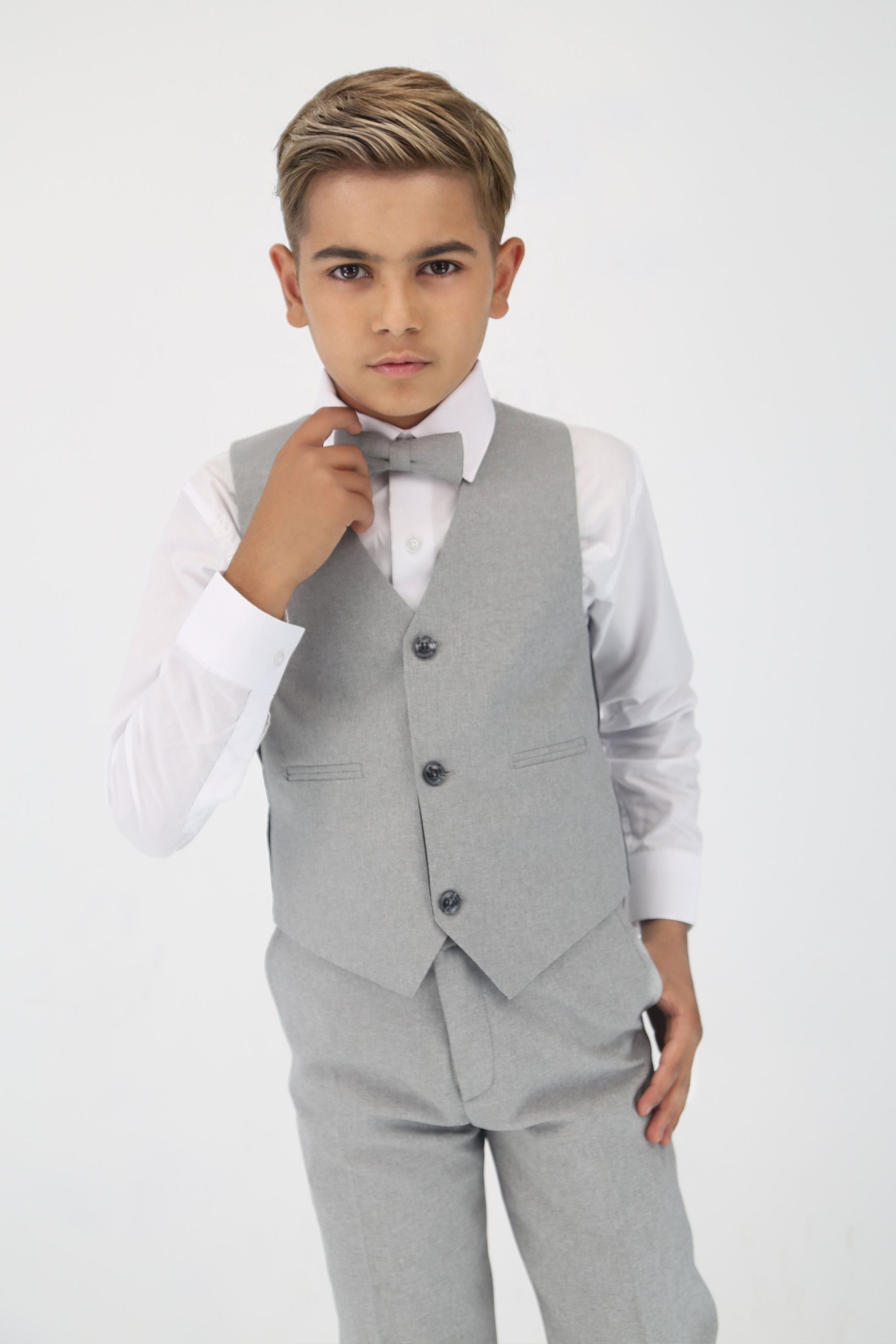 Boys Slim Fit Textured 8-Piece Formal Suit Set - Light Grey