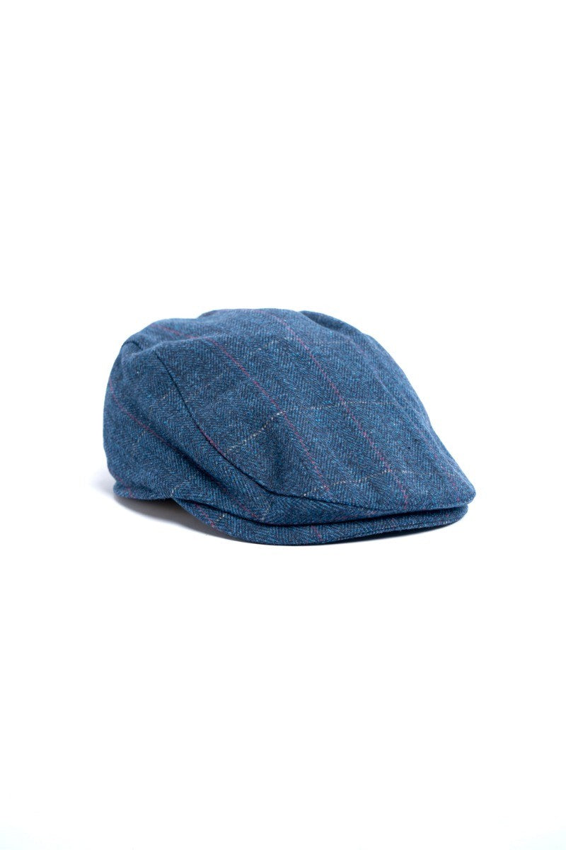 Men's Tweed Wool Blue Flat Cap - CARNEGI - Blue