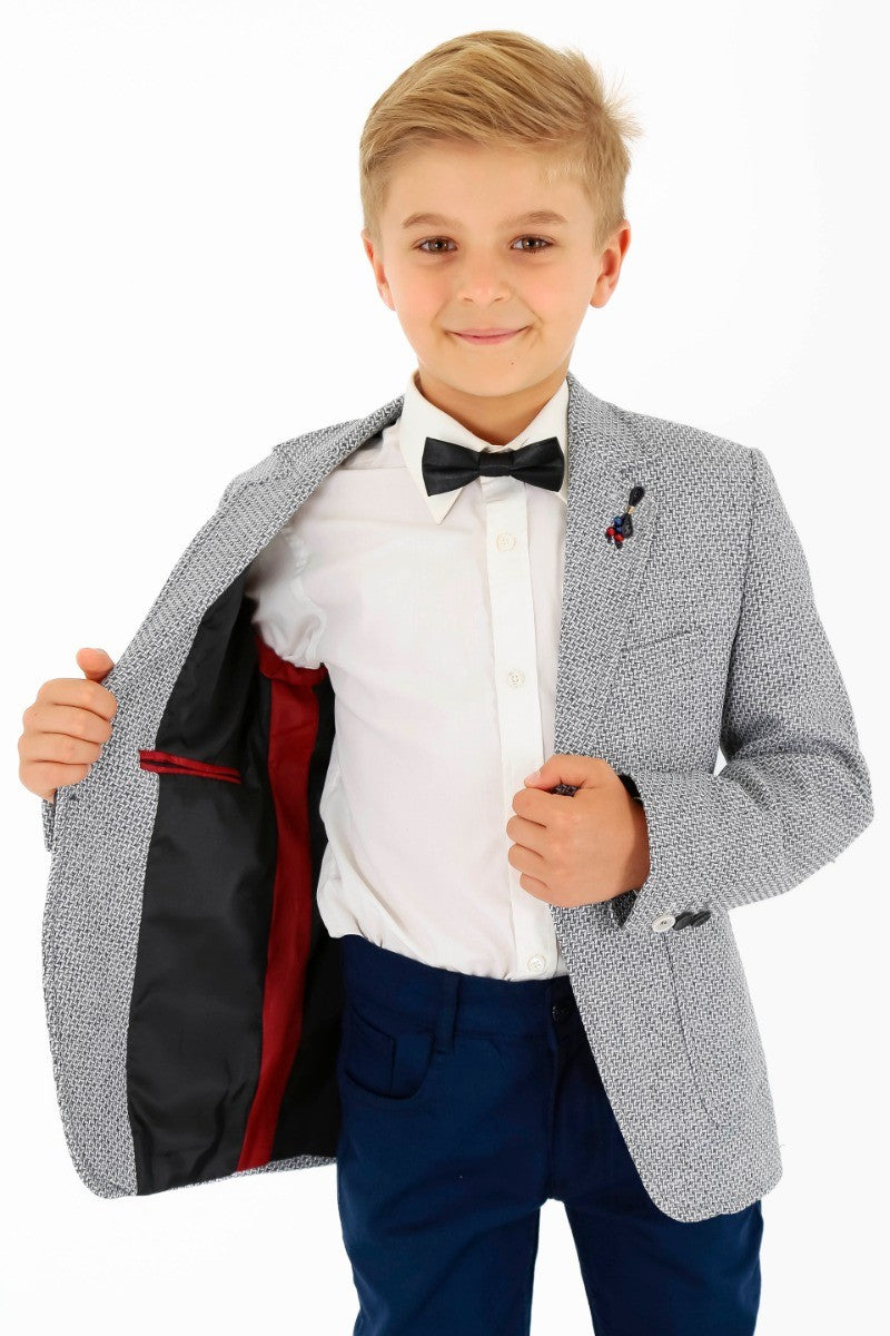 Boys Single Breasted Slim Fit Formal Blazer - GERRARD - Grey Blue