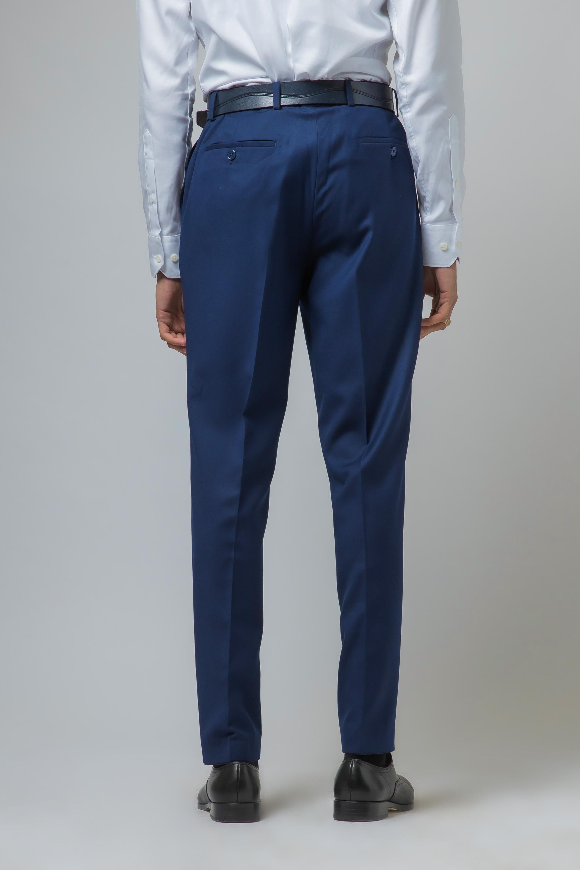 Men's Slim Fit Navy Trousers - ISAAC - Navy Blue