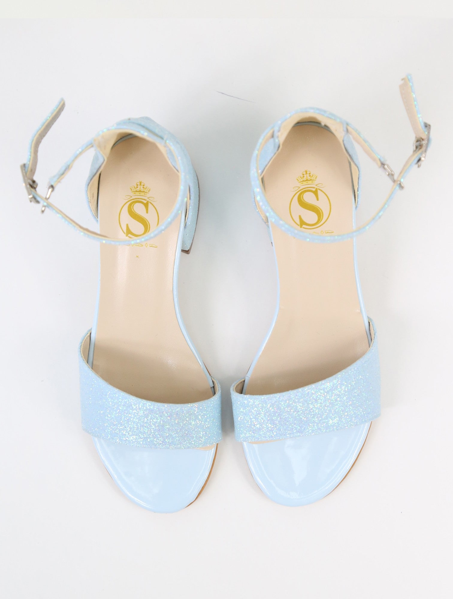 Girls Ankle-Strap Block Heel Sandals - SPARKLE - Blue