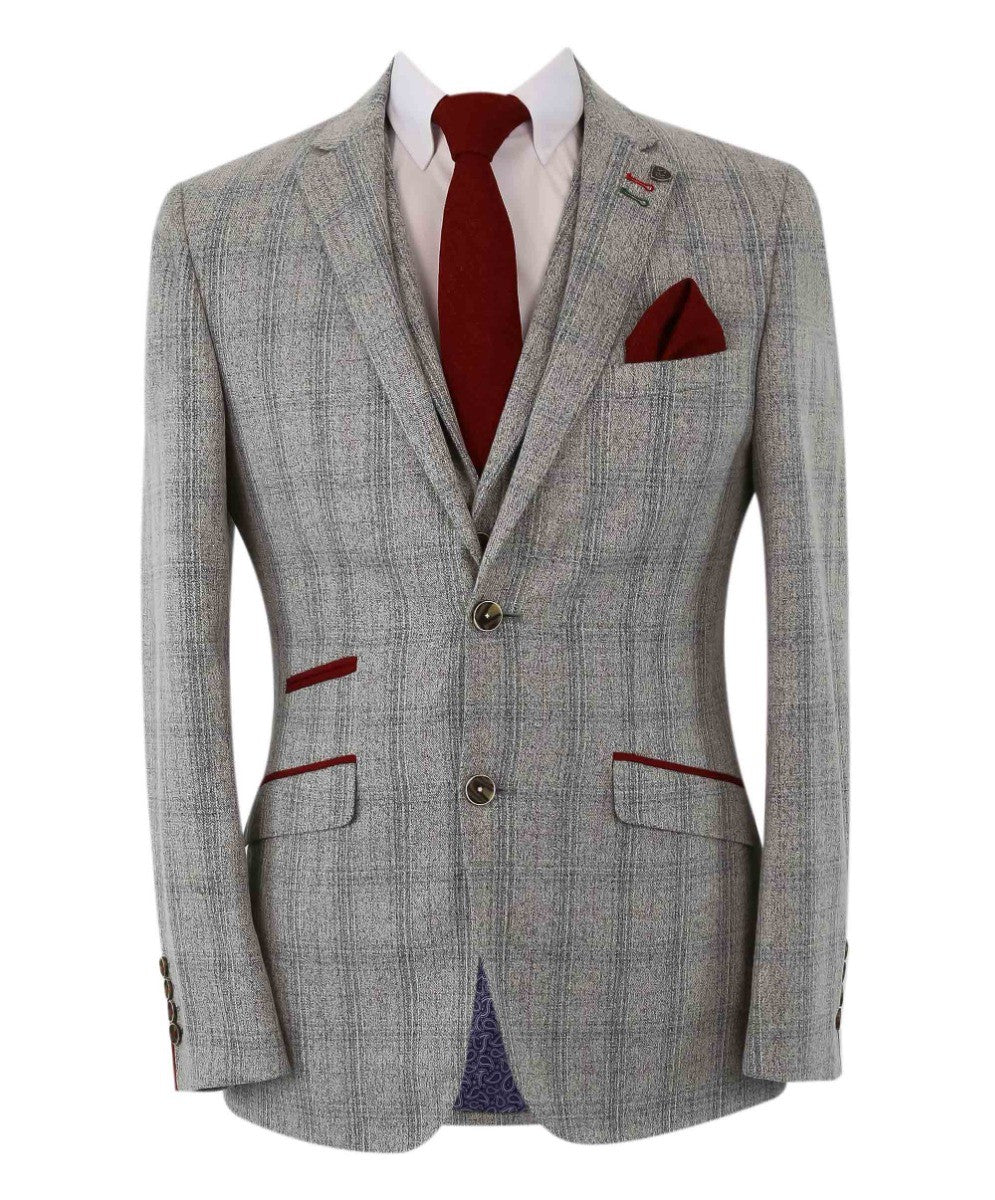 Men's Tweed Check Slim Fit Grey Suit Jacket - ANDREW - Grey