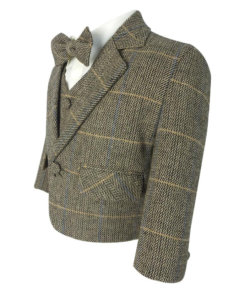 Baby Boys Herringbone Check Tweed Suit Set - Tan Brown