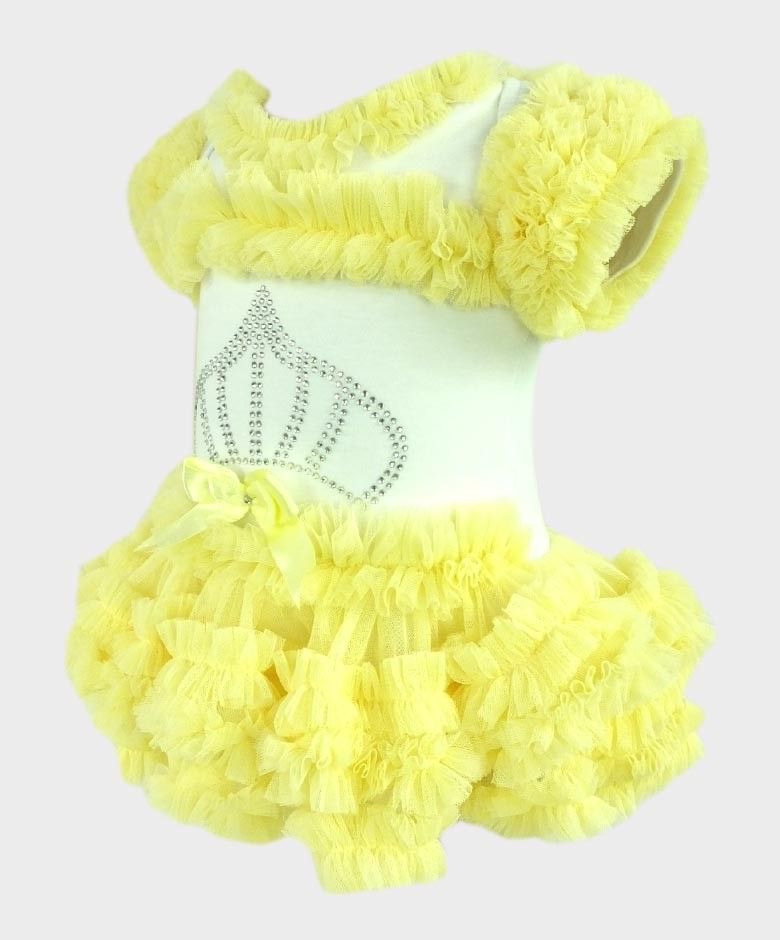 Baby Girl Tulle Cotton Tutu Bodysuit - Lemon Yellow