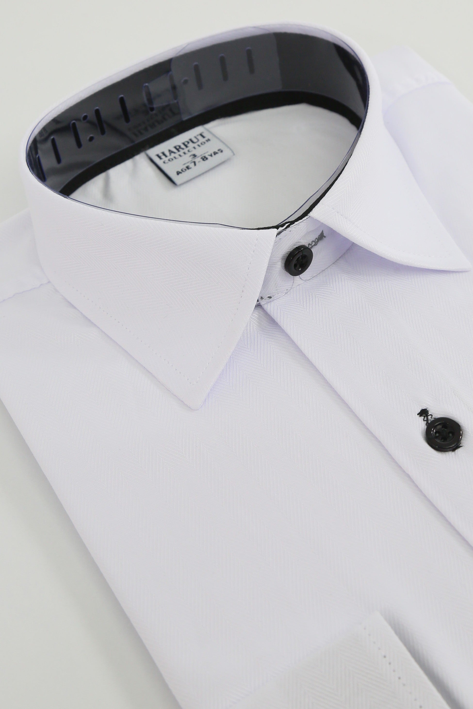 Boys White Formal Dress Shirt with Cufflinks - Herringbone Pattern - HARPUT - White