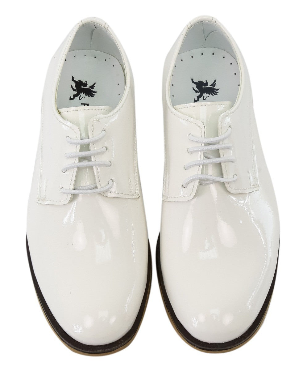 Boys Derby Patent Lace Up White Communion Shoes - White