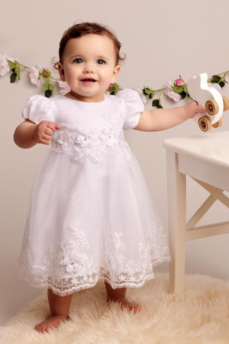 Baby Girls Balloon Sleeves Tulle Dress - RIYA - White