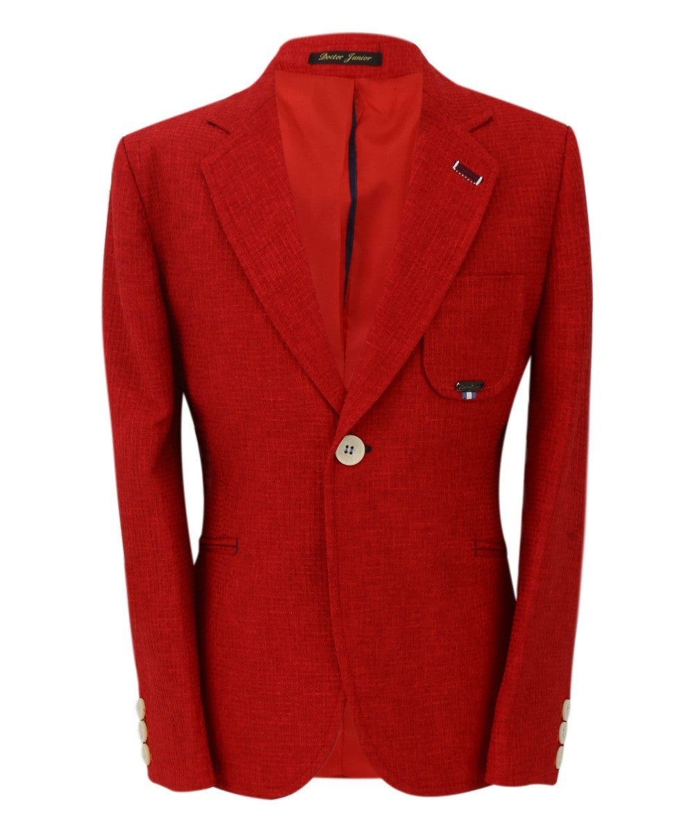 Boys Twill Single Breasted Slim Fit Blazer - TERRY - Red