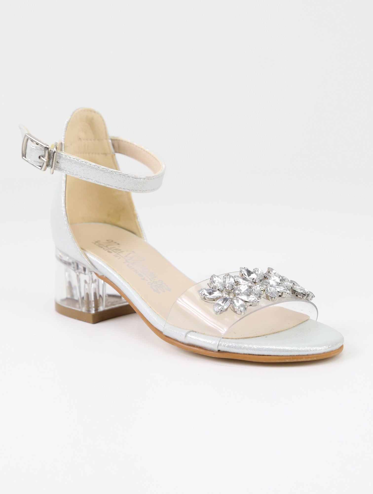 Girls Ankle-Strap Block Heels Sandals - WAKKO - Silver