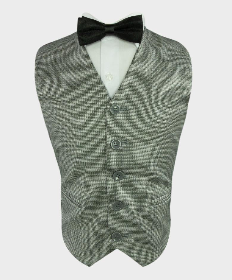 Boys Tweed Tailored Fit Formal Suit - JACKSON - Grey - Black - White